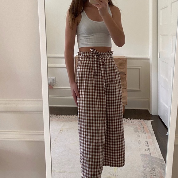 Pants - Brown gingham flare pants